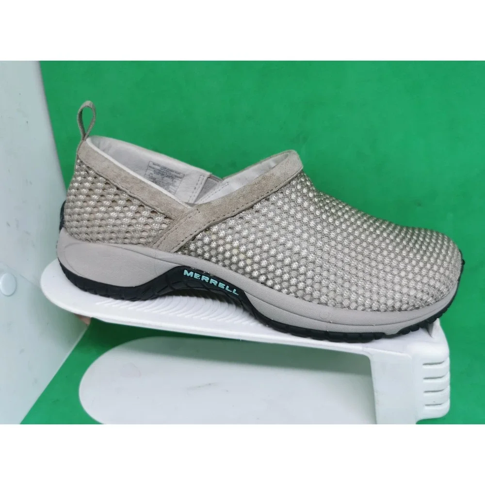 MERRELL GRAY/BEIGE MESH MOC SLIDE SLIP ON CLOGS SHOES WOWENS SIZE 6.5